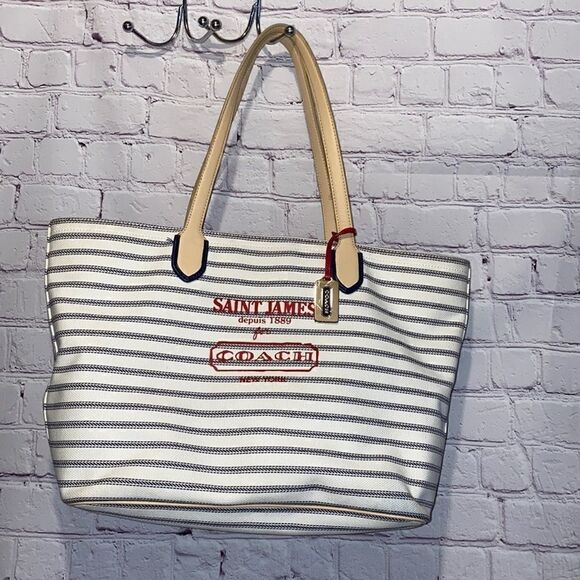 COACH SAINT JAMES Tote Nautical Stripe Weekend Beach Shoulder Bag Purse - Picture 2 of 16